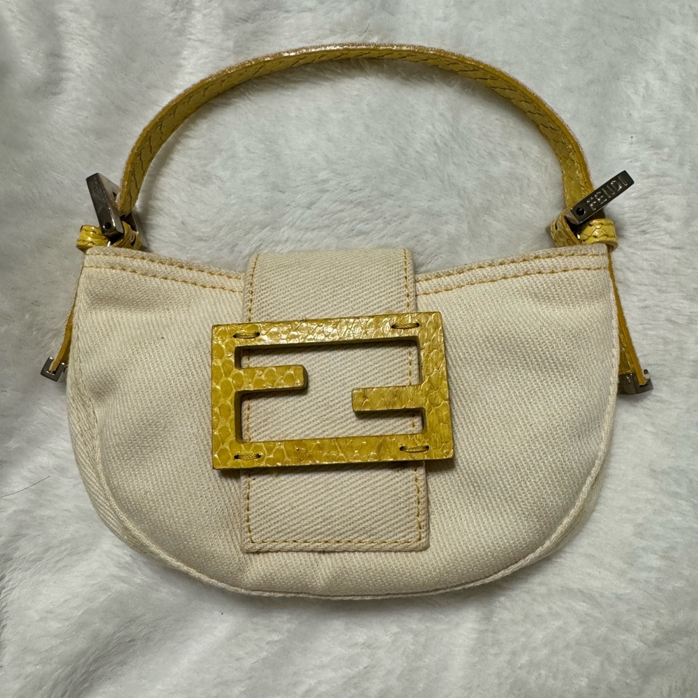 Fendi Cream Mini Bag with Yellow Snakeskin FF